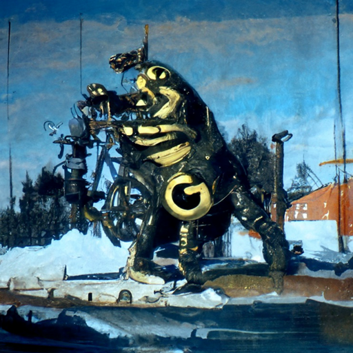 Mechanical monster painted by Gallen-Kallela, CLIP guided diffusion