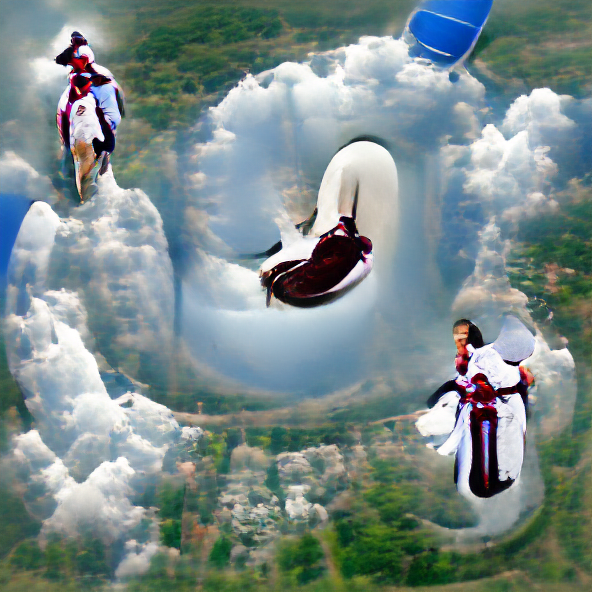 Heavenly toilet seat parachuting down from the skies, 500 iteratatiota, VQGAN + CLIP