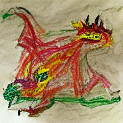 Child’s drawing of a dragon, 400 iteraatiota, VQGAN + CLIP