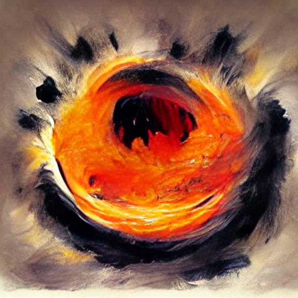 Ink drawing of a black hole devouring a sun, 200 iteraatiota, VQGAN + CLIP